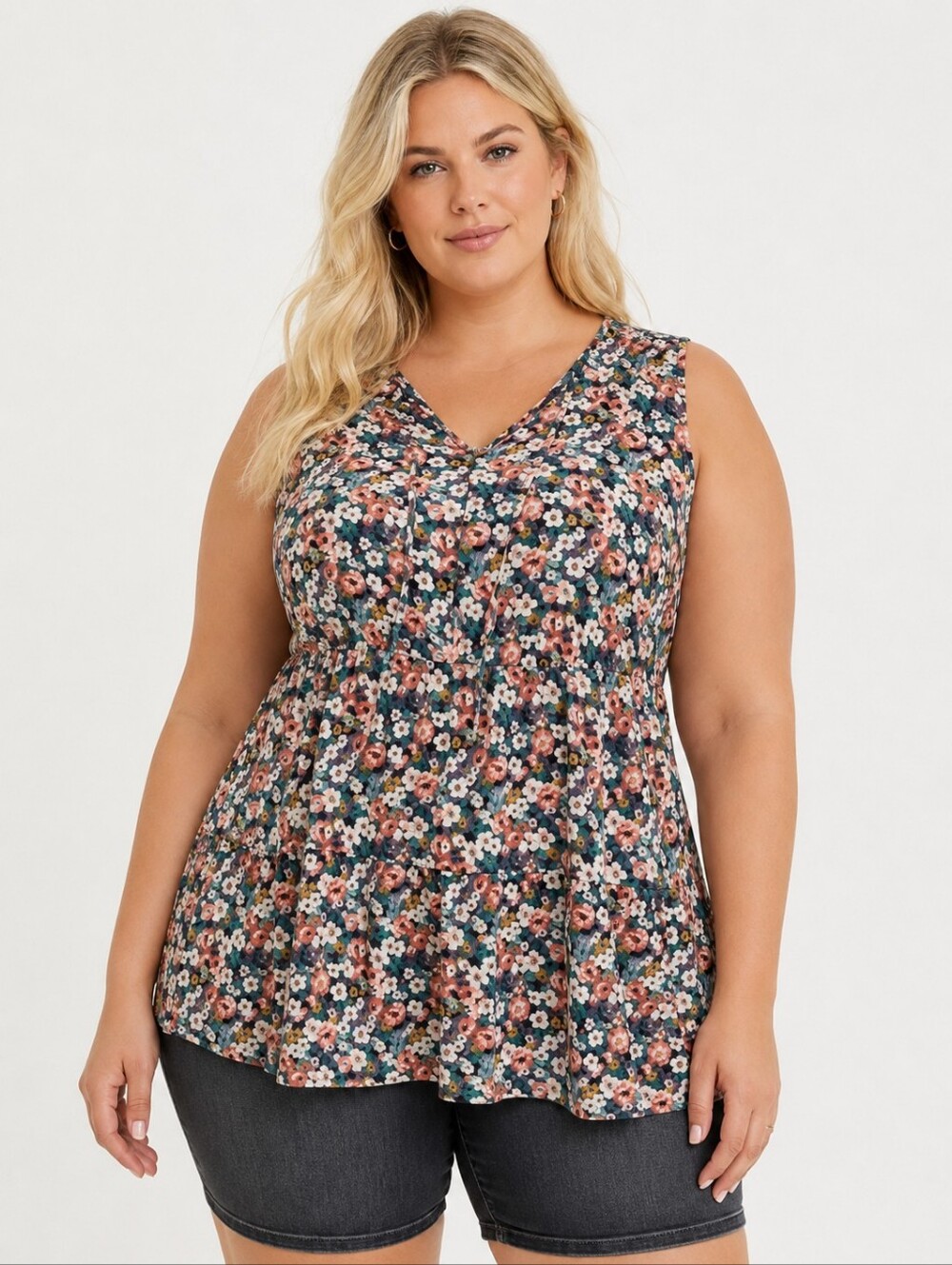 Torrid Rayon Babydoll Tiered Floral Tank